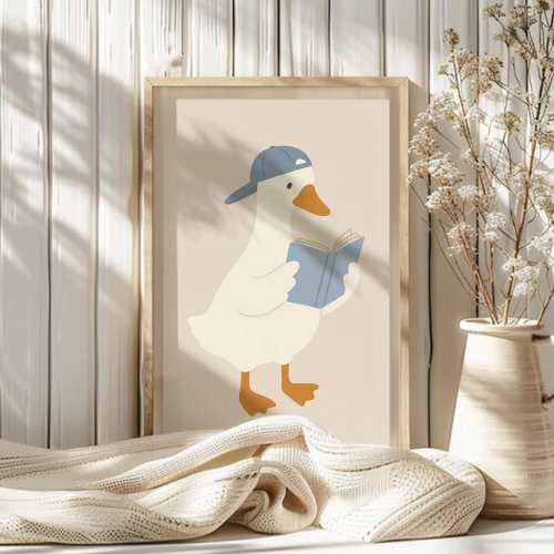 Silly Goose Print, Silly Goose Wall Art Print, Boy Nursery Decor, Toddler Boy Art, Farm Animal, Goose Reading, Cottage Core Decor