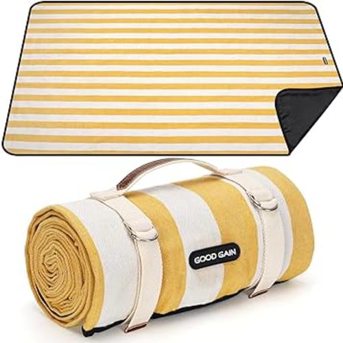 Outdoor Picnic Blankets Waterproof Large, Sandproof Backing Portable for Family, Friends, Kids, Picnic Mat Machine Washable for Camping Party, Grass, Beach Park, Playground(Butter Yellow)