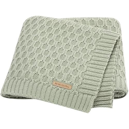 Baby Blanket Boy Girl Knit Soft Swaddle Receiving Blankets for Newborn Nursery Infant Crib Stroller Green 30 x 40 Inch