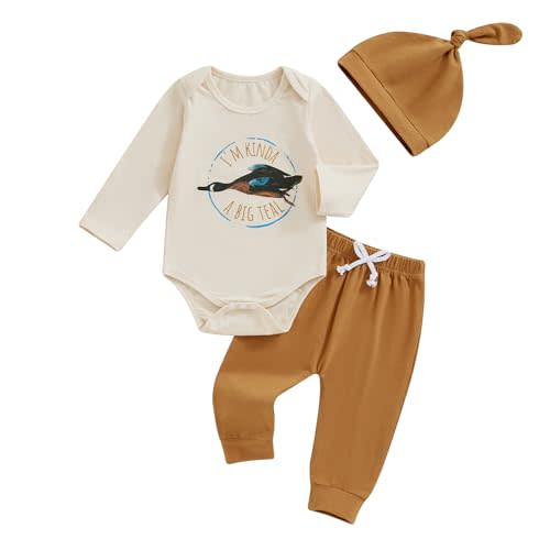 Gaono Newborn Baby Boy Duck Hunting Fall Outfits Mallard Duck Long Sleeve Romper And Pants Hat Set Coming Home Clothes