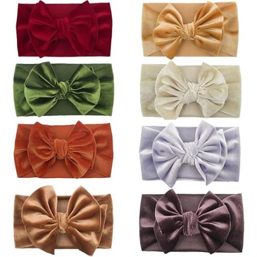 8PCS Elastic Christmas Velvet Headband for Baby Girls,Toddler Girls Bows Turban Head Wrap Hair Bands Photography Props Hairband (8 PCS Hairbands)