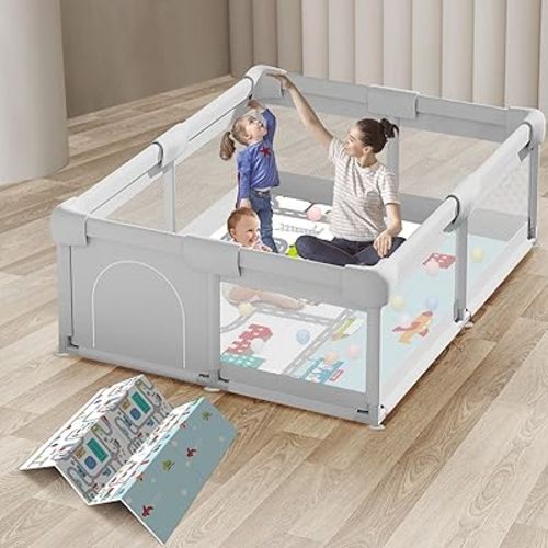 Baby Playpen with Mat, Small Playpen for Babies and Toddlers, 50 x 50 inch Baby Fence Playards