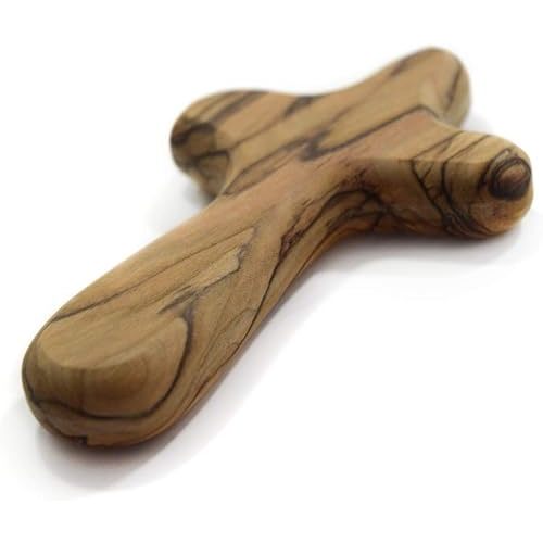 4" Hand Held Olive Wood Clinging Cross from Bethlehem in Pouch (Certified) - Fine Prayer Comfort Holding Wooden Cross - Hand Held Palm Size Christian Gift for Clutching