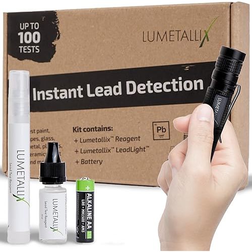 Easy to Use Instant Lead Detection Test Kit for, Paint, Ceramics, Glass, Toys, and more. Fast and Reliable Results in Seconds - Results Glow Instantly under UV light when positive.