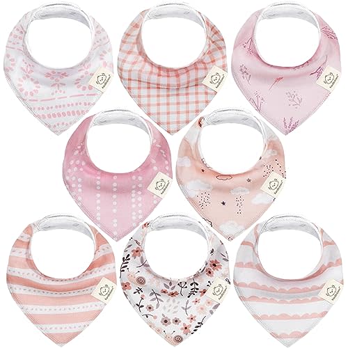 8-Pack Organic Baby Bandana Drool Bibs for Girls - Super Absorbent Baby Bibs for Baby Girls, Baby Boys, Soft Cotton Bandana Bibs, Baby Drool Bib, Teething Bibs for Infant, Toddler, Bib(Sweet Charm)