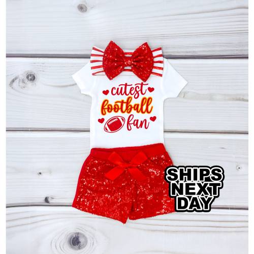 Baby Girl Football Game Day Outfit , Red and Gold Baby Girl Cutest Football Fan , Baby Girl Football Clothing Baby Girl Team Wear