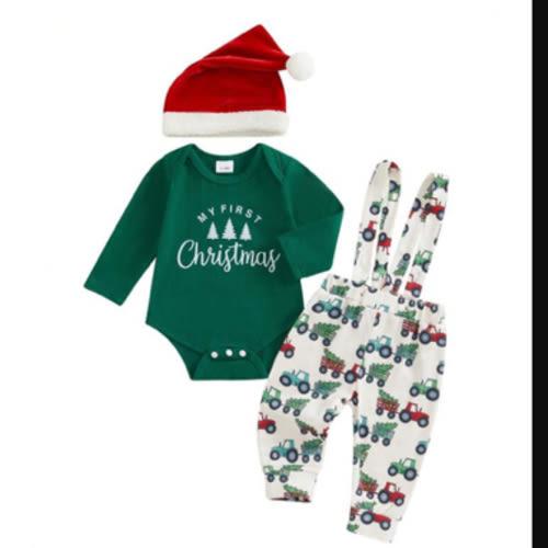 Baby Boy Christmas Outfit, Long Sleeve Dots Printed Bow Tie Romper With Overall Pants And Hat Infant Outfit