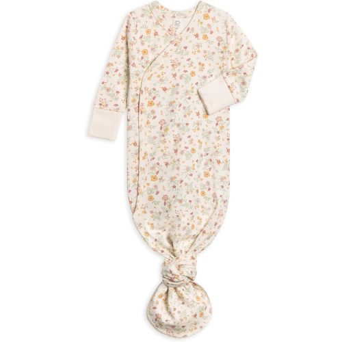 Colored Organics Baby Organic Cotton Knotted Gown - Infant Gown with Mitten Cuffs - Newborn - Bianca Floral / Berry