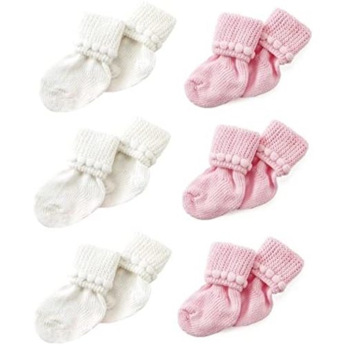 Newborn Baby Boy & Girl Socks Includes 6 Pairs of Cotton Socks