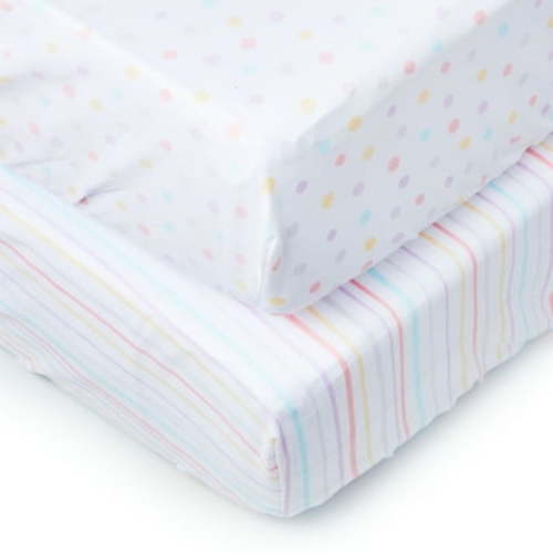 Parent's Choice 2-Piece Cotton Fitted Crib Sheets for Baby Boys and Girls, Dots & Stripes