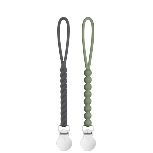 Ryan & Rose Cutie Clip 2 Pack - Pacifier Clip Holder Silicone (Roper-Smoke/Judy-Ivy)