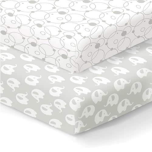 100% Organic Cotton Fitted Sheets for Graco Pack n Play, Babyletto, Pamo Babe, Hiccapop, Dream on Me, Evenflo, Baby Trend, Hygge Hush Portable/Mini Crib/Playards, Beka Bedside Bassinet 2 Pk