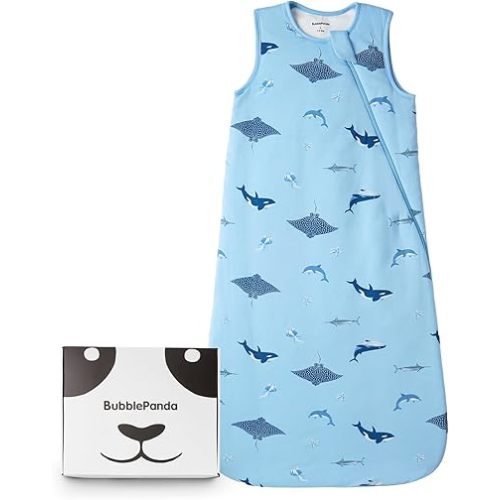 BubblePanda Rayon Made from Bamboo Sleep Sack 6-12 Months 1.0 Tog Soft Toddler Sleeping Sack for Babies 2-Way Zipper Baby Wearable Blanket