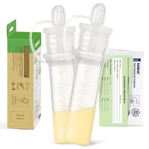 haakaa Colostrum Collector Reusable Silicone Colostrum Collector for Breastfeeding to Collect, Feed & Store (0.1oz/4ml, 2 PK)