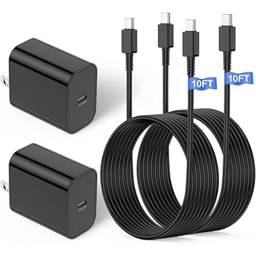 45W Samsung Super Fast Charging with USB C to C Cable 10ft, 2Pack Type C Wall Charger Block and Android Phone Charger Cord Long for Samsung Galaxy S24 Ultra/S24+/S23+/S22+/S22 Plus/S21/Note 20/10+
