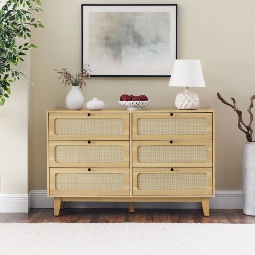 Nicbex 6-drawer Dresser For Bedroom,antique Wooden Dressers With Rattan Drawers,chest Of Drawers For Living Room,dining Room,kitchen,hallway,wood