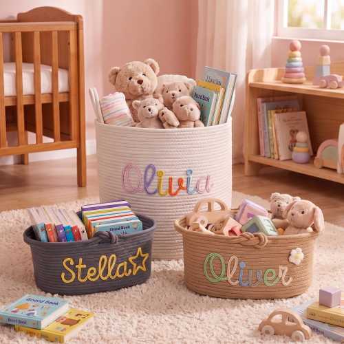 Personalized Handmade Name Basket: Custom Handmade Basket, Pet Basket, Custom Baby Shower Gift, Toys Storage,Back to School Gift