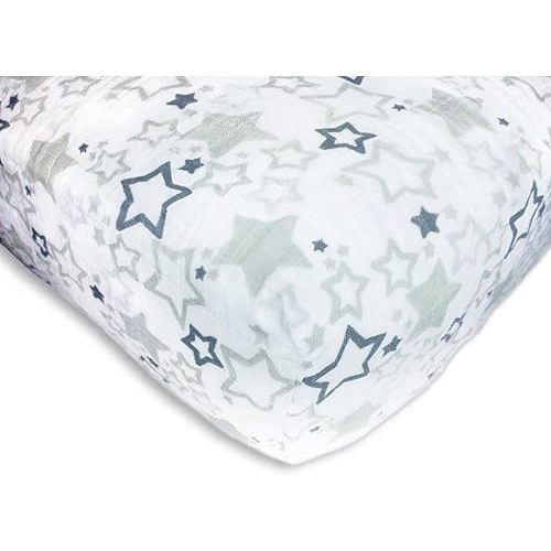 SwaddleDesigns Softest Cotton Muslin Fitted Crib Sheet/Toddler Sheet for Baby Boy & Girl, Gray & Sterling Starshine