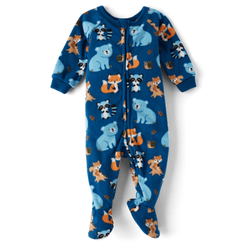 Baby And Toddler Boys Critter Microfleece Footed One Piece Pajamas - Blue