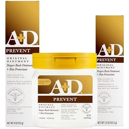 A+D Original Diaper Rash Ointment, Prevents & Heals Diaper Rash, Moisturizes & Heals Dry Skin With Vitamins A & D, Home & Go Bundle - 16 oz jar, 4 oz tube, 1.5 oz tube