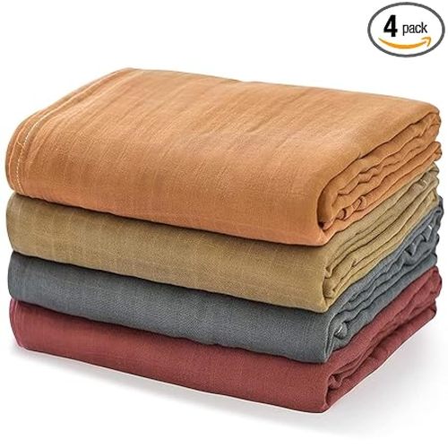 Momcozy Muslin Swaddle Blankets, 4-Pack Breathable and Skin-Friendly Receiving Blankets, Swaddle Blanket Shower Gifts & Baby Registry Essentials, Large 47"x47", Warm Amber
