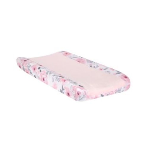 Blossom Watercolor Floral Changing Pad Cover - Pink/Gray