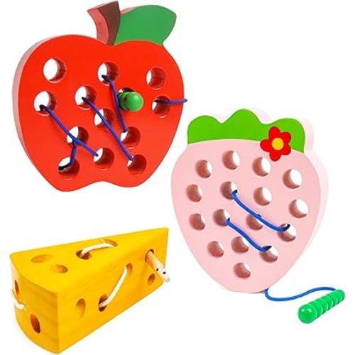 Wooden Lacing Toys for Toddlers,Toddler Travel Toys Car Plane Games Toys Montessori Educational Learning Fine Motor Skills for Boys Girls Ages 3+(3 Pack Threading Toys)