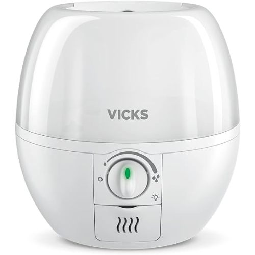 Vicks VUL500C 3-in-1 SleepyTime Ultrasonic Humidifier Diffuser Night-Light, Small Humidifier for Baby, Bedroom, Office Desk, with Variable Output Control, Scent Pad Slots, Auto Shut-Off, 2.3L/0.6Gal