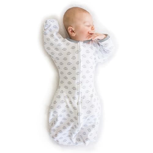 SwaddleDesigns Transitional Swaddle Sack with Arms Up Half-Length Sleeves & Mitten Cuffs, Medium, 3-6 months, 14-21 lb, Tiny Hedgehogs (Arms Up Swaddle, Transition Swaddle Sleep Sack for Better Sleep)