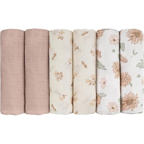 GLLQUEN BABY Receiving Blanket Boy Cotton Muslin Swaddle Blankets Girl Newborn Squares Breathable & Soft Thin Baby Blankets Cloths Double Absorbent Infant Swaddling Wrap - 6 Pack (Sunflower)
