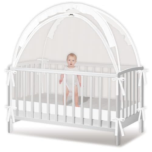 Crib Tent - Crib Net to Keep Baby in, Stop Baby from Climbing Out of Crib, Pop Up Baby Crib Tent with Double Zip Strong Rods and Breathable Net Clear Visibility Easy to Install (White, Large)