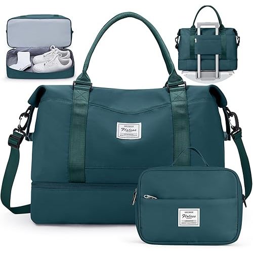 Travel Duffel Bag with Shoes Compartment, Carry on Overnight Weekender Bags for Women, For Spirit Airlines 18x14x8 Personal Item Bag