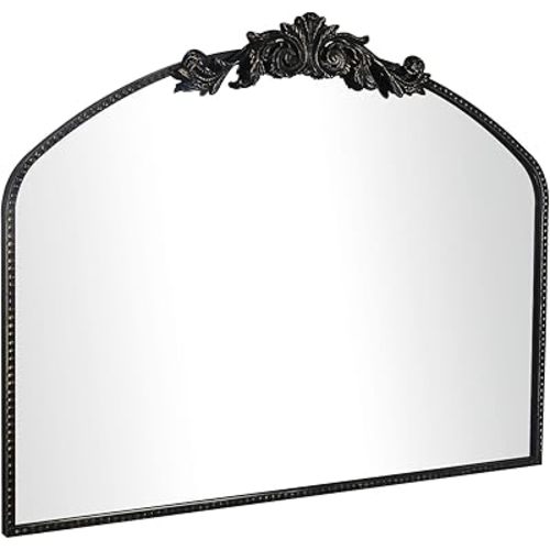 AIXI HOME Vintage Black Arched Mirror 36"X29", Antique Baroque Mantel Mirror with Black Brush Gold Metal Frame, Ornate Wall Mirror for Entryway/Fireplace/Living Room/Hallway/Bathroom/Bedroom