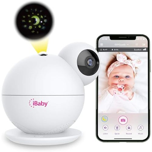 iBaby M8 2K Smart Baby Monitor, 355° Pan 110° Tilt and 2-Way Talk, Video Baby Monitor with Crying and Motion Alerts, Moonlight Projector, Temperature/Humidity Alerts, for iOS/Android