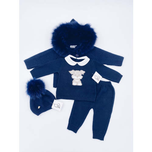 MI LOVES Signature Little Puppy knitted 2 piece suit in Navy.