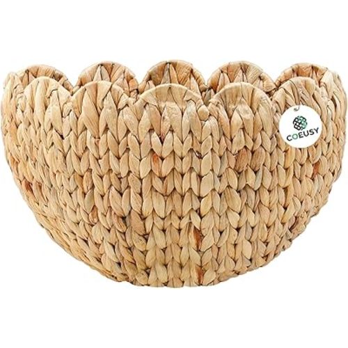Coeusy Scalloped Wall Basket,Boho Wall Decor Basket,Big Wicker Hanging Baskets for Nursery,Door,Plants,Mail,Natural Water Hyacinth