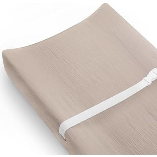 Changing Pad Cover for Baby Girls Boys, Muslin Changing Table Pad Covers with Boho Style, Neutral Color Soft and Breathable(Beige)