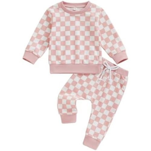 Toddler Baby Girl Fall Outfits Long Sleeve Checkerboard Print Tops Drawstring Pants Cute Litter Girl Winter Clothes