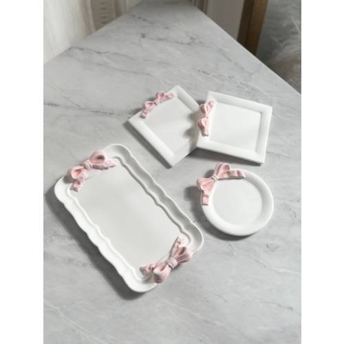 Pink Bow Tray, Jewelry Dish, Bow Ring Holder, Trinket Dishes, Bow Decor, Pink home Decor, Gift for Her, Coquette, Marble-Textured