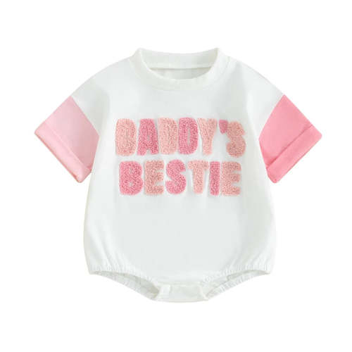 Baby Girl Daddy's Bestie Embroidery Letters Romper Short Sleeve Bodysu – August + Willow