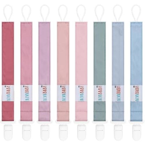 ALVABABY Neutral Pacifier Clips 8 Pack Binky Paci Clip Holder Leashes for Baby Boys Girls 8DP10-DA
