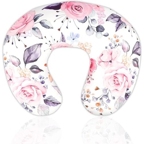 Nursing Pillow Cover Breastfeeding Pillow Slipcover for Moms Soft Breathable Organic Knit Fabric Newborn Infant Feeding Pillow Covers for Baby Girl Boy, Stylish Floral