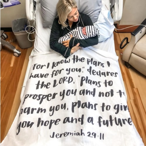 Organic Swaddle + Wall Art - Jeremiah 29:11 “For I know the plans I ha – Modern Burlap