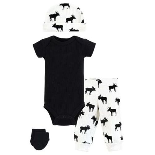 Hudson Baby Boys Thermal Preemie Layette Set 4pc Short Sleeve Outfit, Moose, Preemie