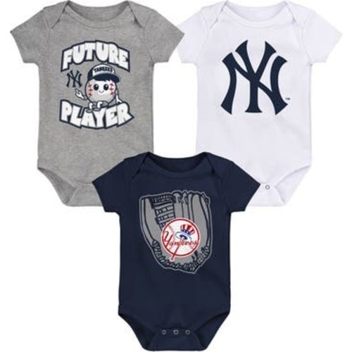 Newborn & Infant Heather Gray/Navy/White New York Yankees Minor League Player Three-Pack Bodysuit Set, 0-3M