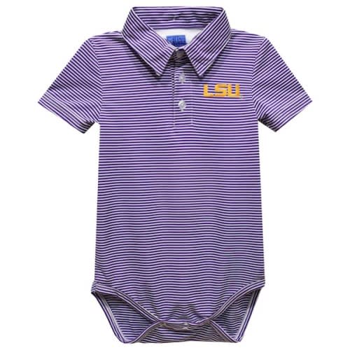 Infant Vive La Fete Purple LSU Tigers Polo Pencil Stripe Bodysuit