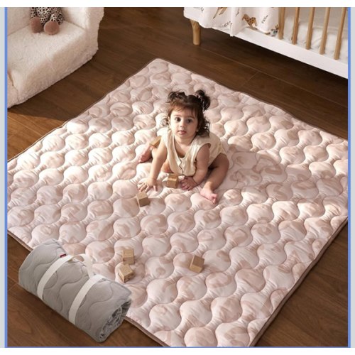 Momcozy Baby Play Mat for Floor, 50x50 Thickened Playpen Mat, Playmate for Baby Tummy Time, Waterproof & Non-Slip, Foldable Outdoor Mat with Carrying Handle, Leopard Heart