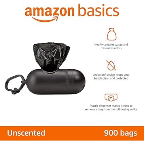 Amazon Basics Dog Poop Bags with Dispenser, 300 Count, Enhanced for Guaranteed Leakproof, Unscented, Includes Leash Clip : Pet Supplies