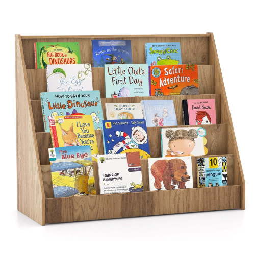 Costway 5 Tier Kids Bookshelf with Anti-Tipping Device Kids-friendly Height for Bedroom Natural