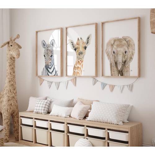 Safari Baby Animal Prints for Nursery - Set of 3 Prints